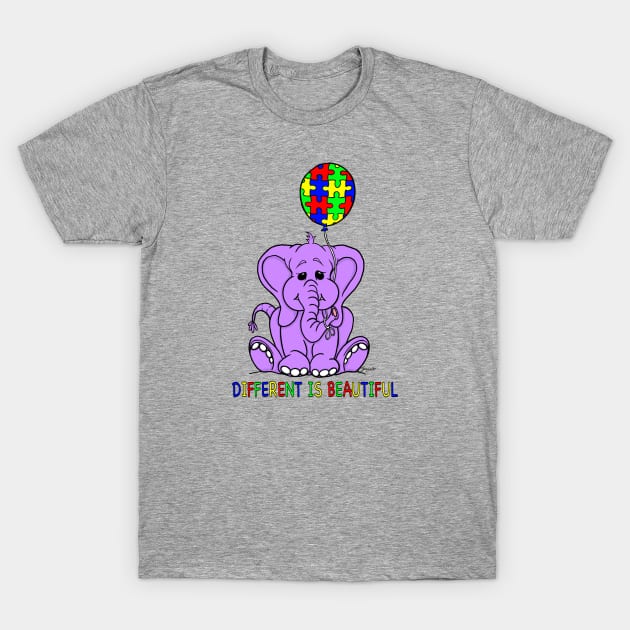 Autism Awareness Baby Purple Elephant DIFFERENT IS BEAUTIFUL T-Shirt by ScottyGaaDo